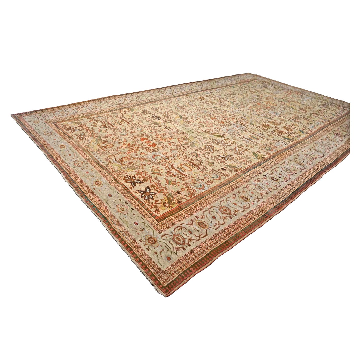 Antique Persian Sultanabad Wool 12X21 Orange, Green, Ivory & Tan Handmade Oversized Area Rug #1140742