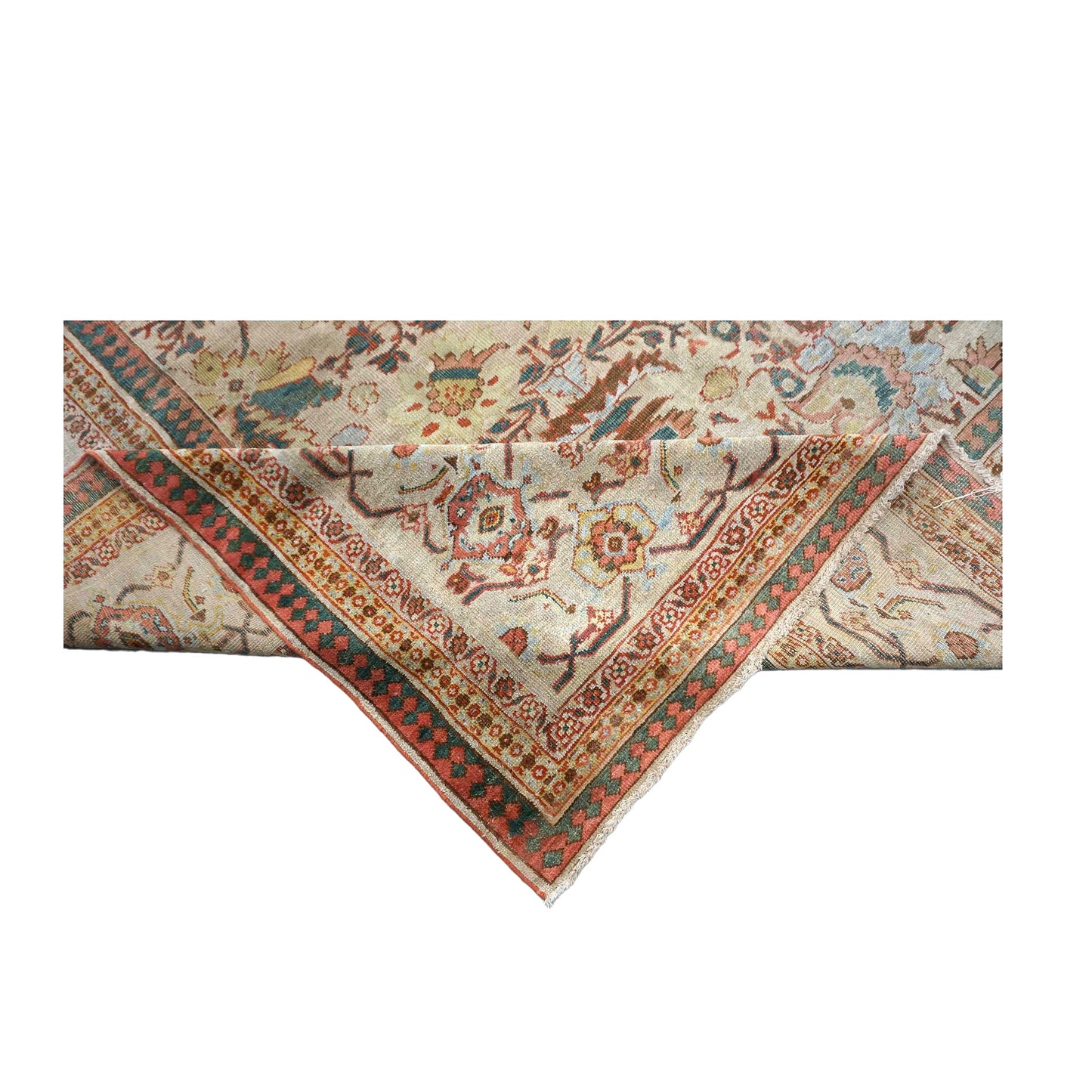 Antique Persian Sultanabad Wool 12X21 Orange, Green, Ivory & Tan Handmade Oversized Area Rug #1140742