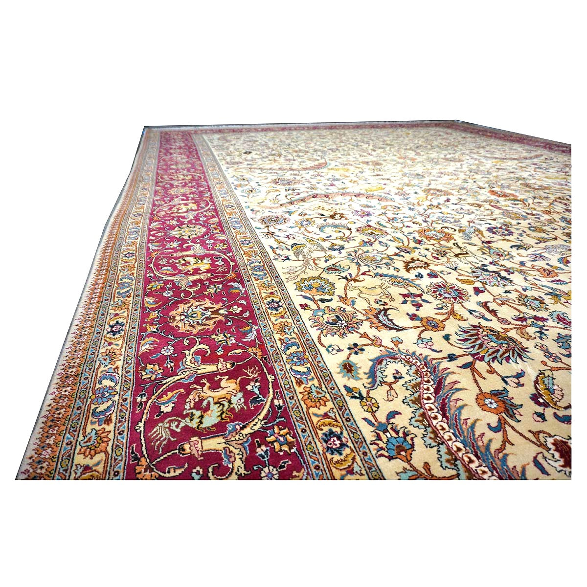 Antique Persia Tabriz Wool 12x17 Red, Brown, Blue & Ivory Handmade Area Rug #1140747