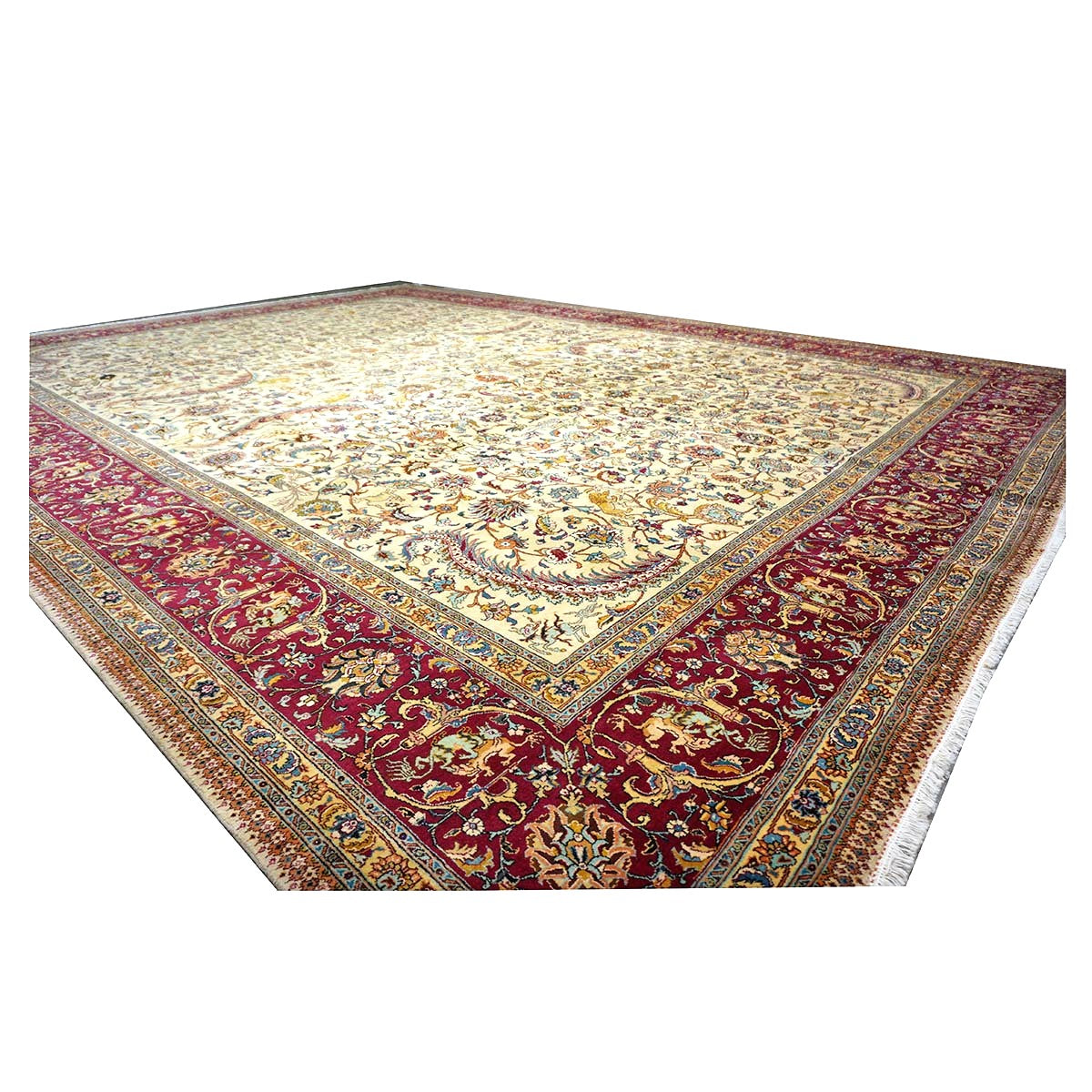 Antique Persia Tabriz Wool 12x17 Red, Brown, Blue & Ivory Handmade Area Rug #1140747