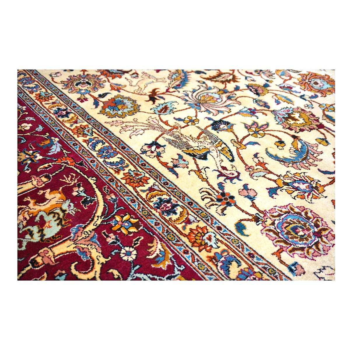 Antique Persia Tabriz Wool 12x17 Red, Brown, Blue & Ivory Handmade Area Rug #1140747