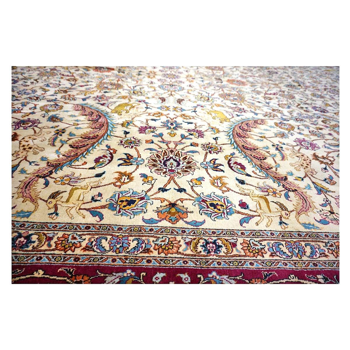 Antique Persia Tabriz Wool 12x17 Red, Brown, Blue & Ivory Handmade Area Rug #1140747