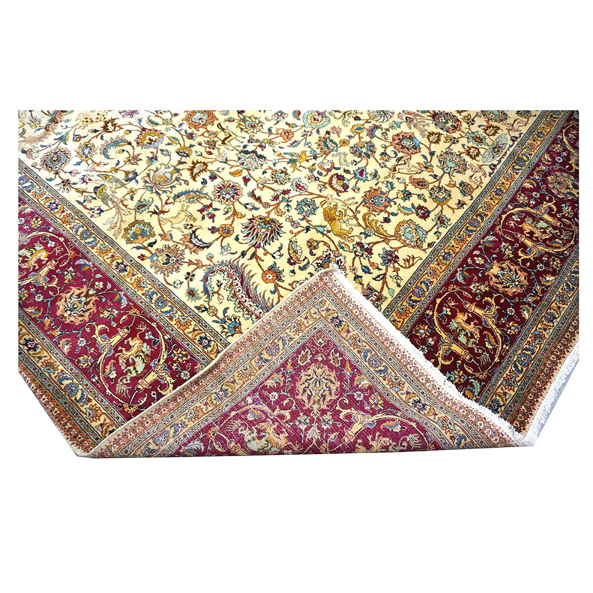 Antique Persia Tabriz Wool 12x17 Red, Brown, Blue & Ivory Handmade Area Rug #1140747