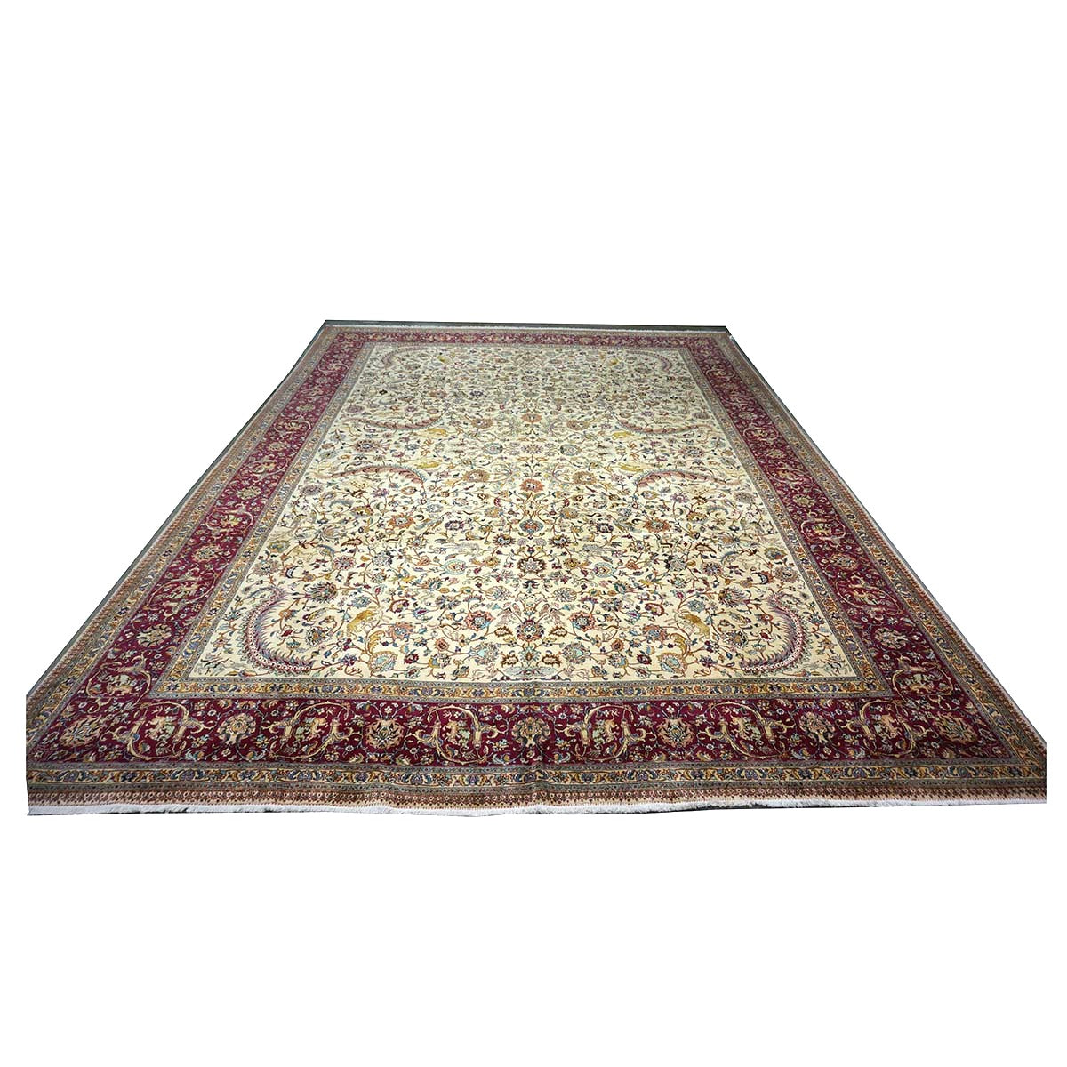 Antique Persia Tabriz Wool 12x17 Red, Brown, Blue & Ivory Handmade Area Rug #1140747