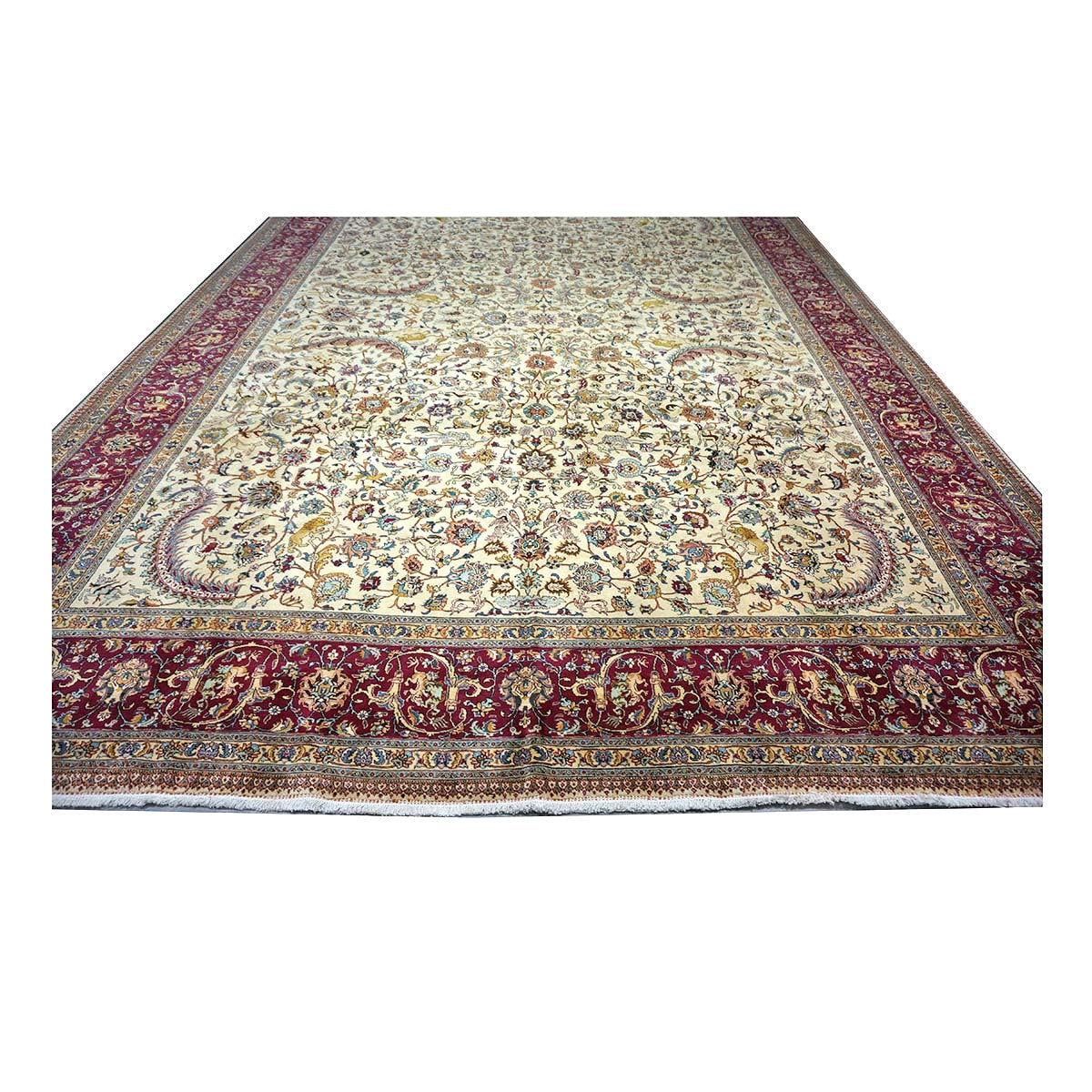 Antique Persia Tabriz Wool 12x17 Red, Brown, Blue & Ivory Handmade Area Rug #1140747