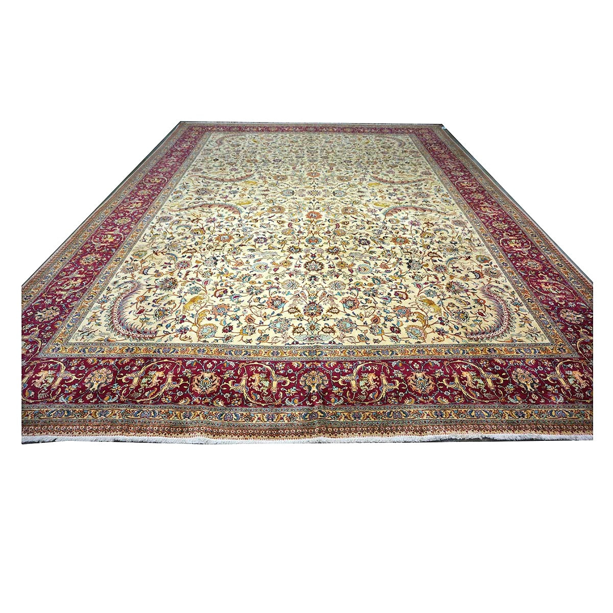 Antique Persia Tabriz Wool 12x17 Red, Brown, Blue & Ivory Handmade Area Rug #1140747