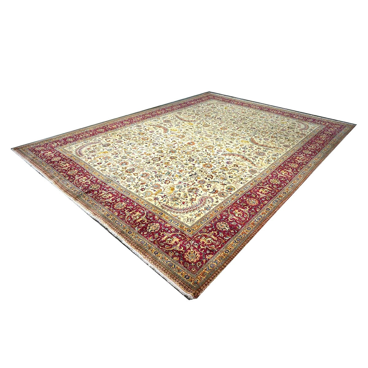 Antique Persia Tabriz Wool 12x17 Red, Brown, Blue & Ivory Handmade Area Rug #1140747