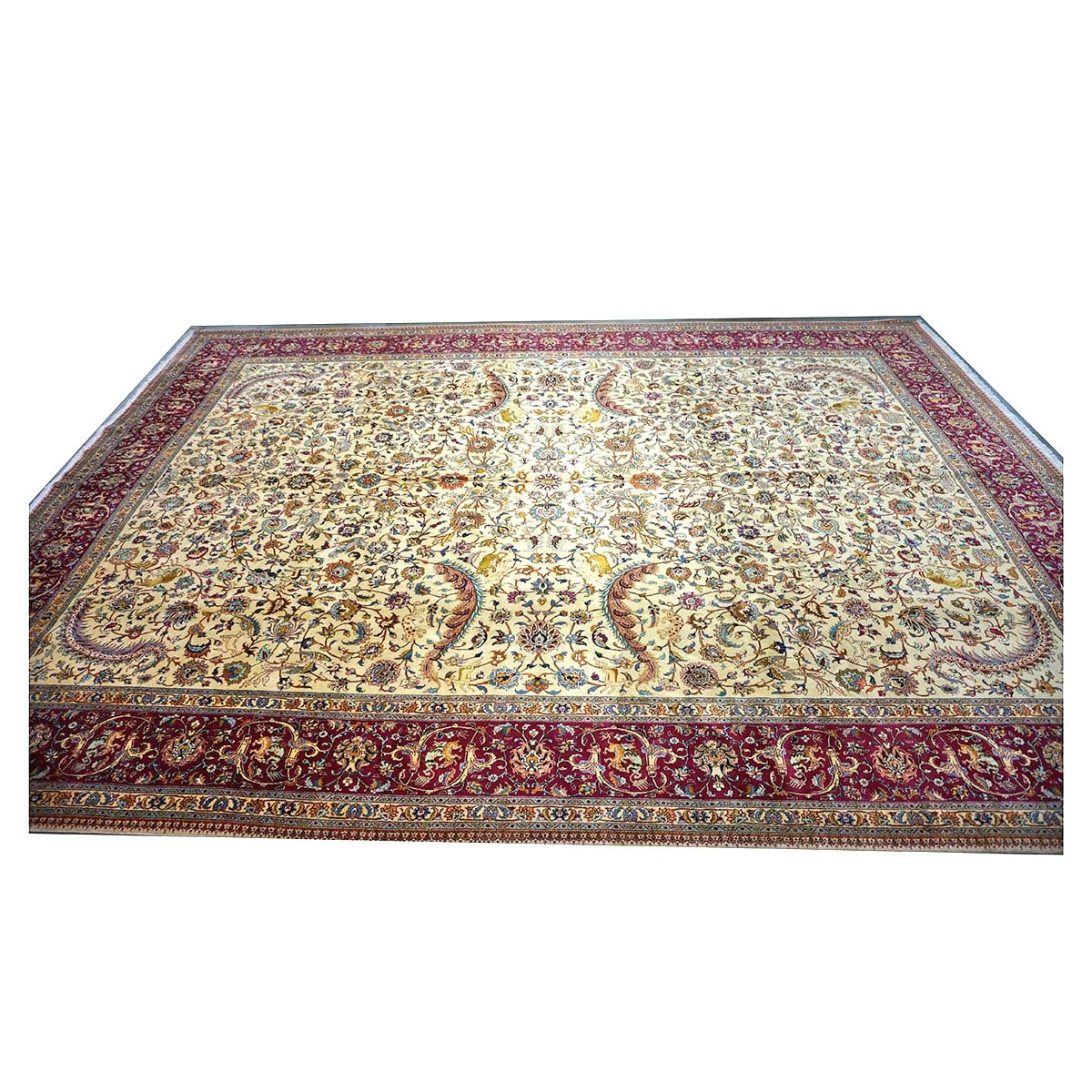 Antique Persia Tabriz Wool 12x17 Red, Brown, Blue & Ivory Handmade Area Rug #1140747