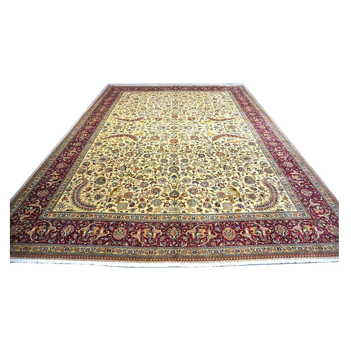 Antique Persia Tabriz Wool 12x17 Red, Brown, Blue & Ivory Handmade Area Rug #1140747