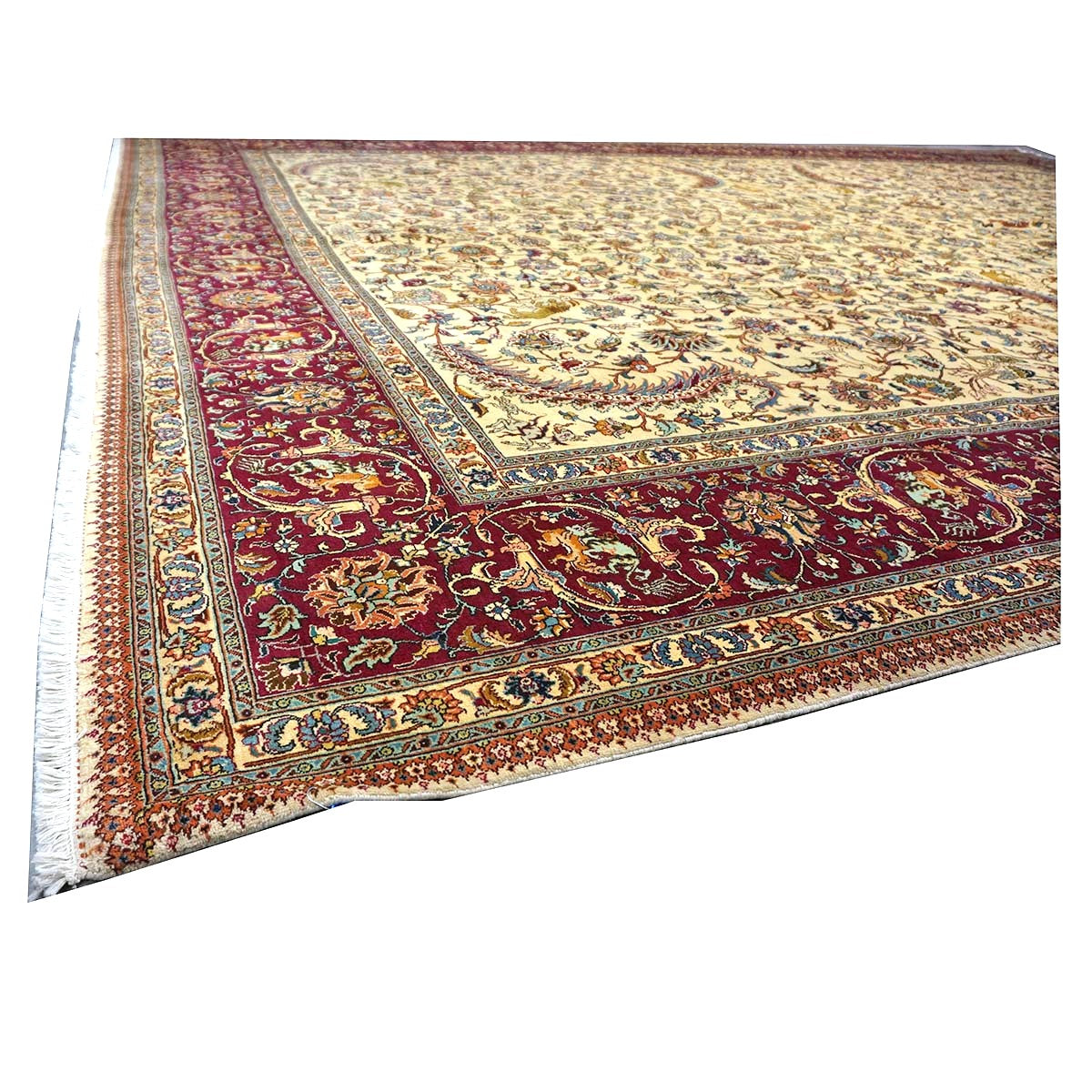 Antique Persia Tabriz Wool 12x17 Red, Brown, Blue & Ivory Handmade Area Rug #1140747