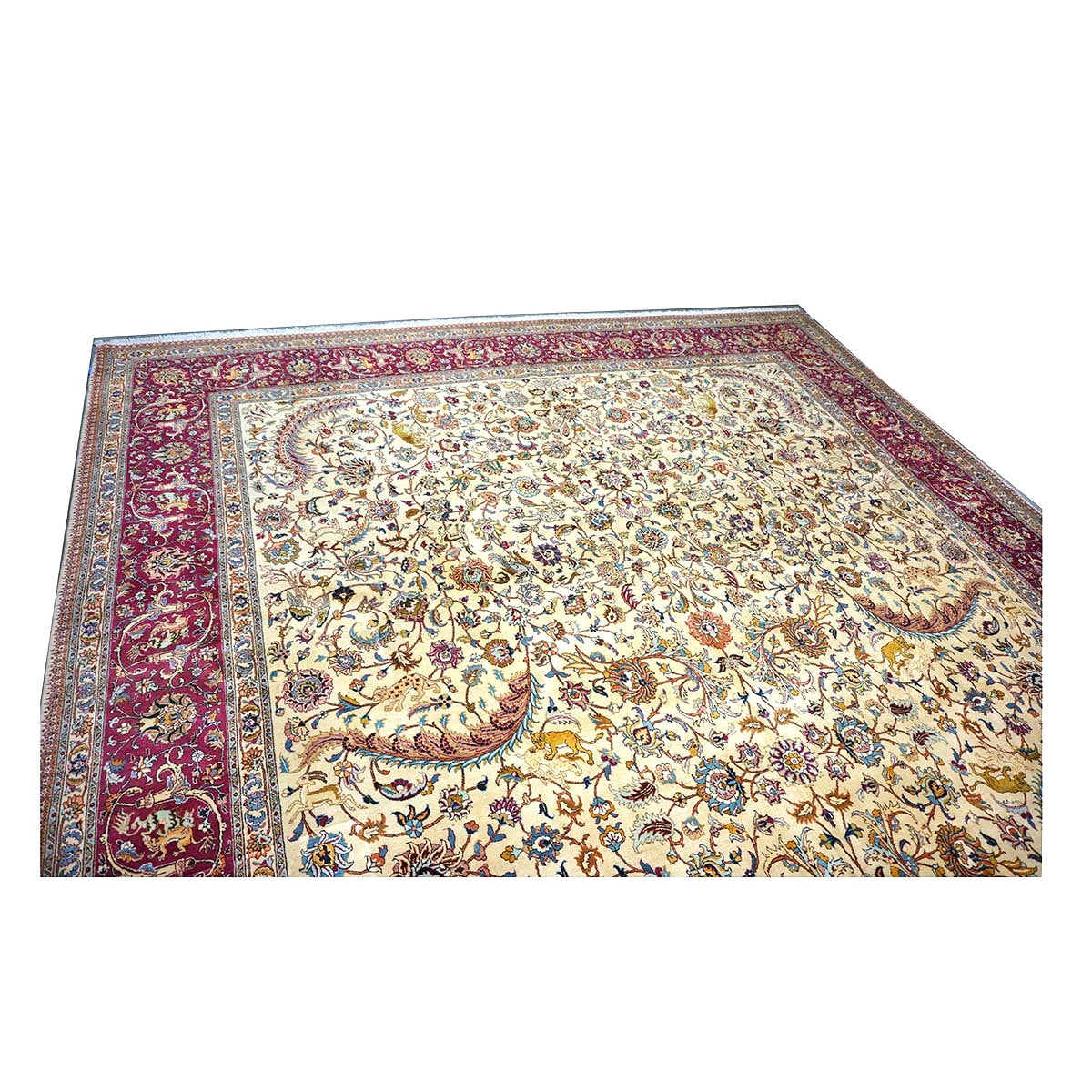 Antique Persia Tabriz Wool 12x17 Red, Brown, Blue & Ivory Handmade Area Rug #1140747