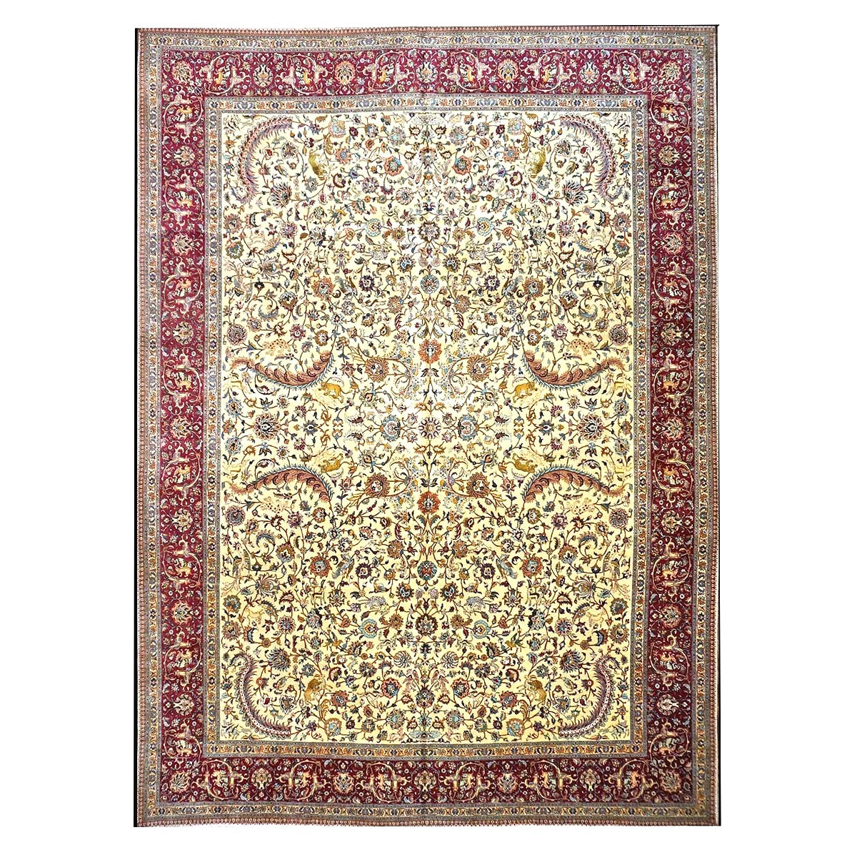 Antique Persia Tabriz Wool 12x17 Red, Brown, Blue & Ivory Handmade Area Rug #1140747