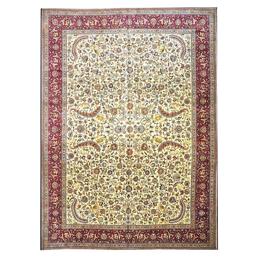 Antique Persia Tabriz Wool 12x17 Red, Brown, Blue & Ivory Handmade Area Rug #1140747
