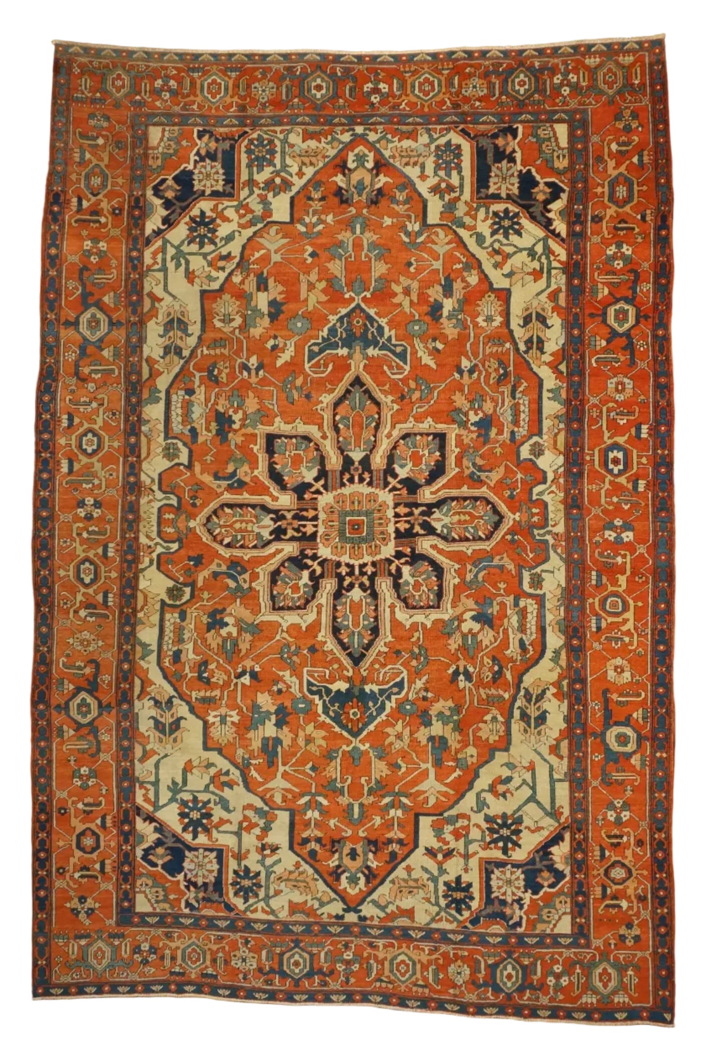 Antique Persian Serapi Wool 10x15 Rust & Navy Handmade Area Rug #1140796