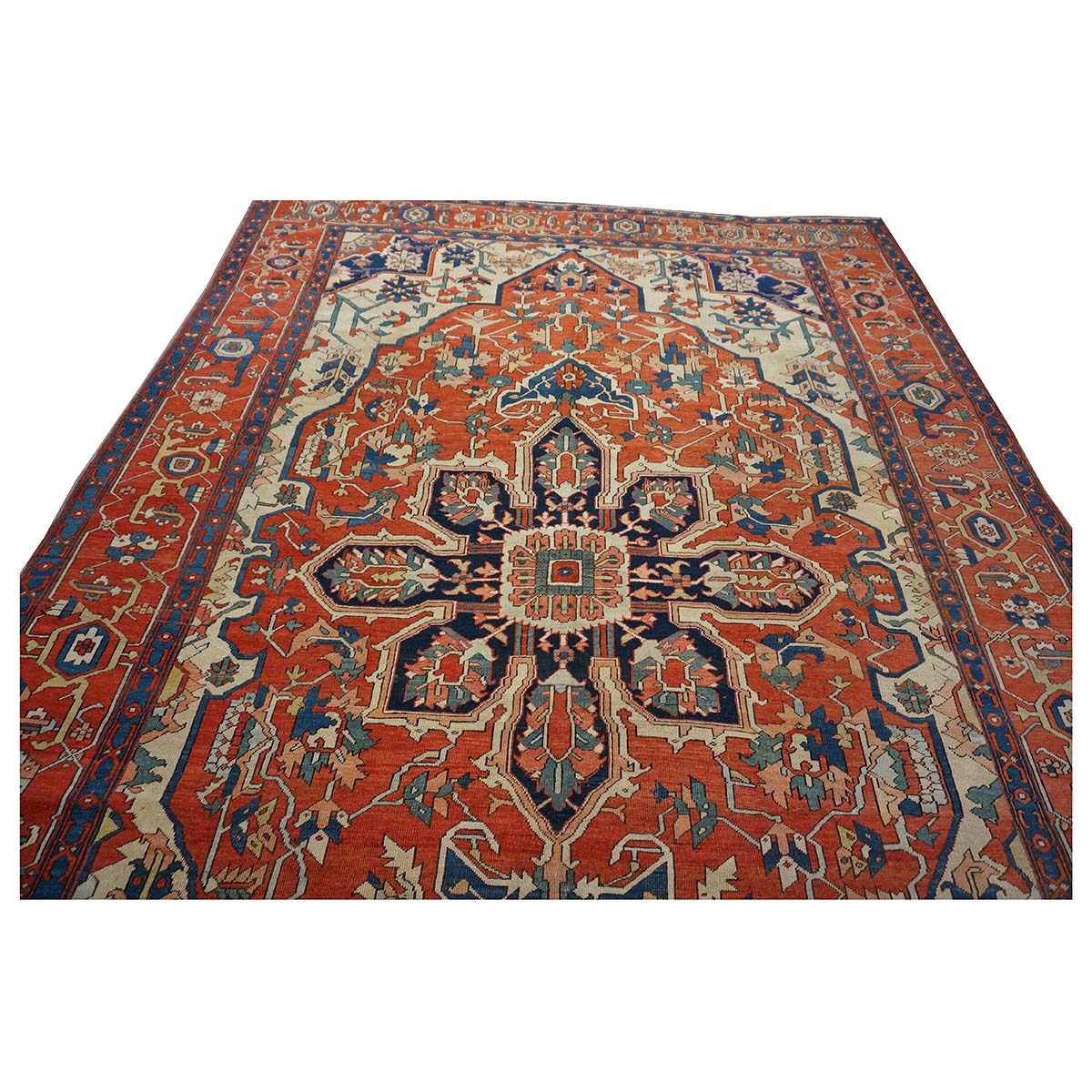 Antique Persian Serapi Wool 10x15 Rust & Navy Handmade Area Rug #1140796