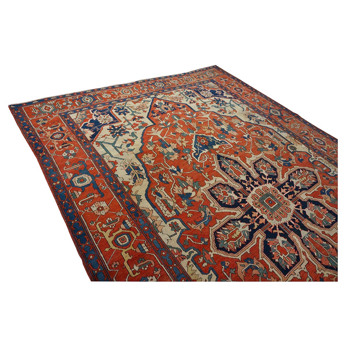 Antique Persian Serapi Wool 10x15 Rust & Navy Handmade Area Rug #1140796