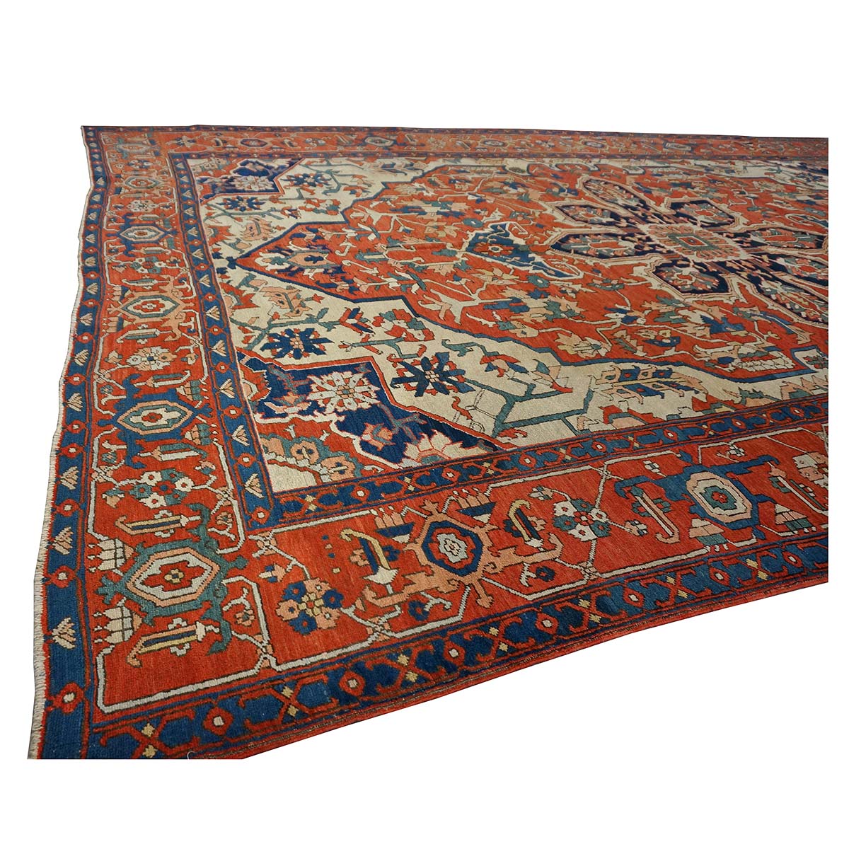 Antique Persian Serapi Wool 10x15 Rust & Navy Handmade Area Rug #1140796