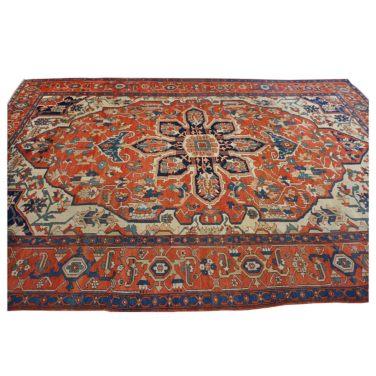 Antique Persian Serapi Wool 10x15 Rust & Navy Handmade Area Rug #1140796