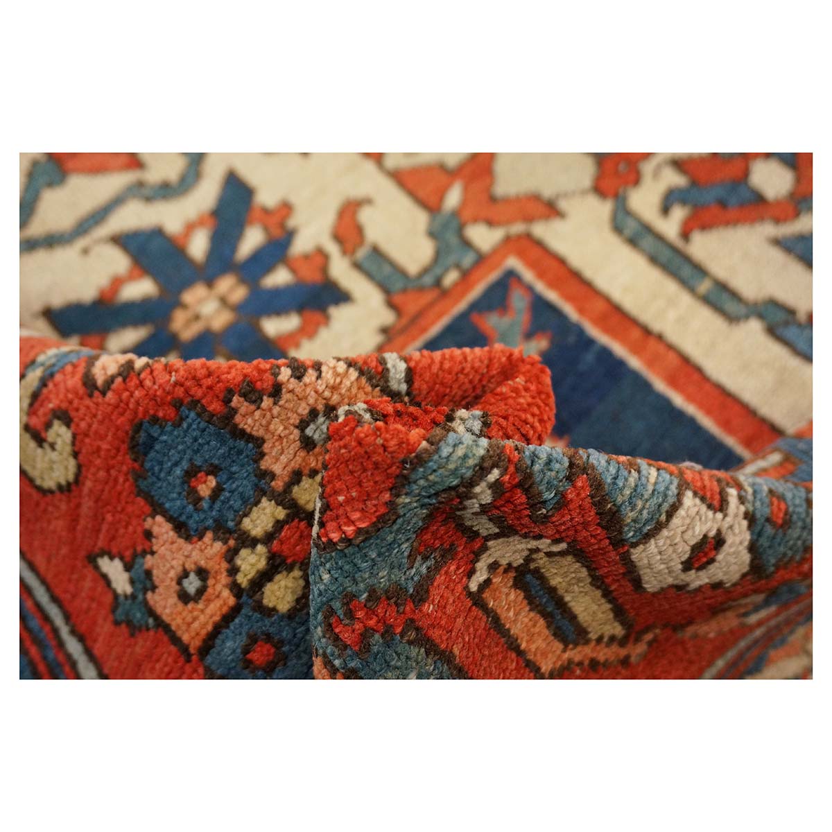 Antique Persian Serapi Wool 10x15 Rust & Navy Handmade Area Rug #1140796