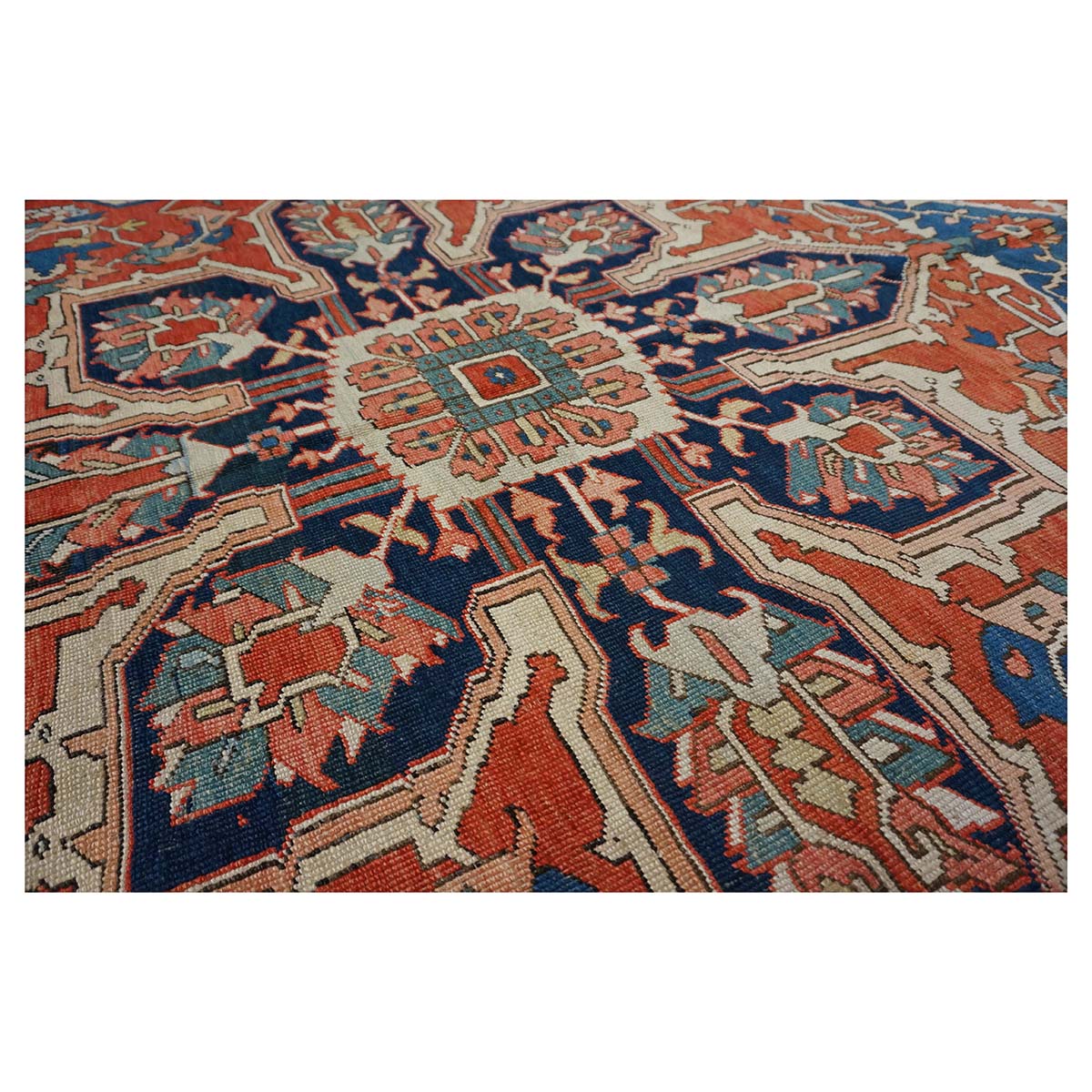 Antique Persian Serapi Wool 10x15 Rust & Navy Handmade Area Rug #1140796