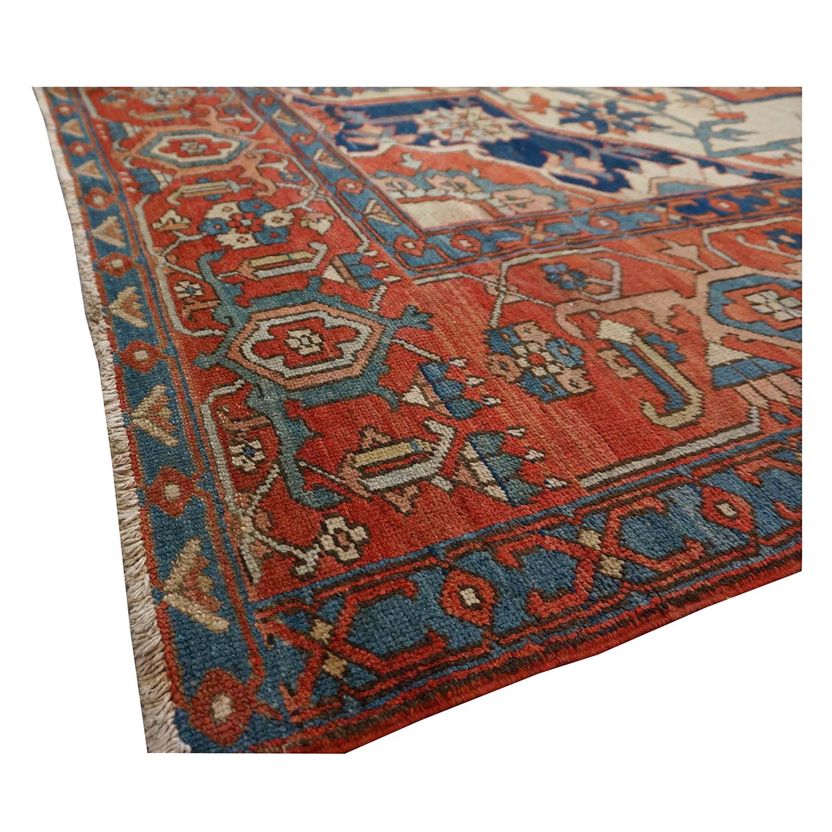 Antique Persian Serapi Wool 10x15 Rust & Navy Handmade Area Rug #1140796