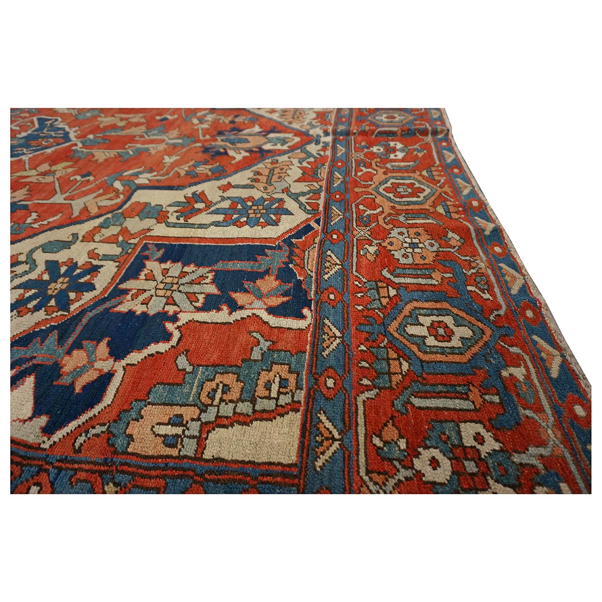 Antique Persian Serapi Wool 10x15 Rust & Navy Handmade Area Rug #1140796