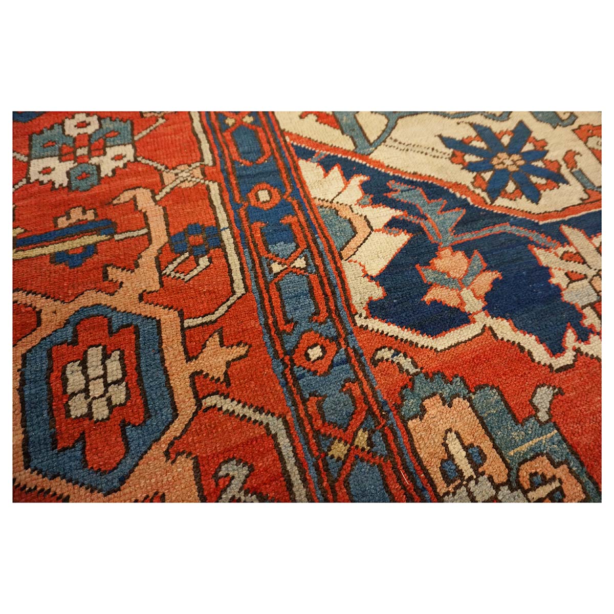 Antique Persian Serapi Wool 10x15 Rust & Navy Handmade Area Rug #1140796