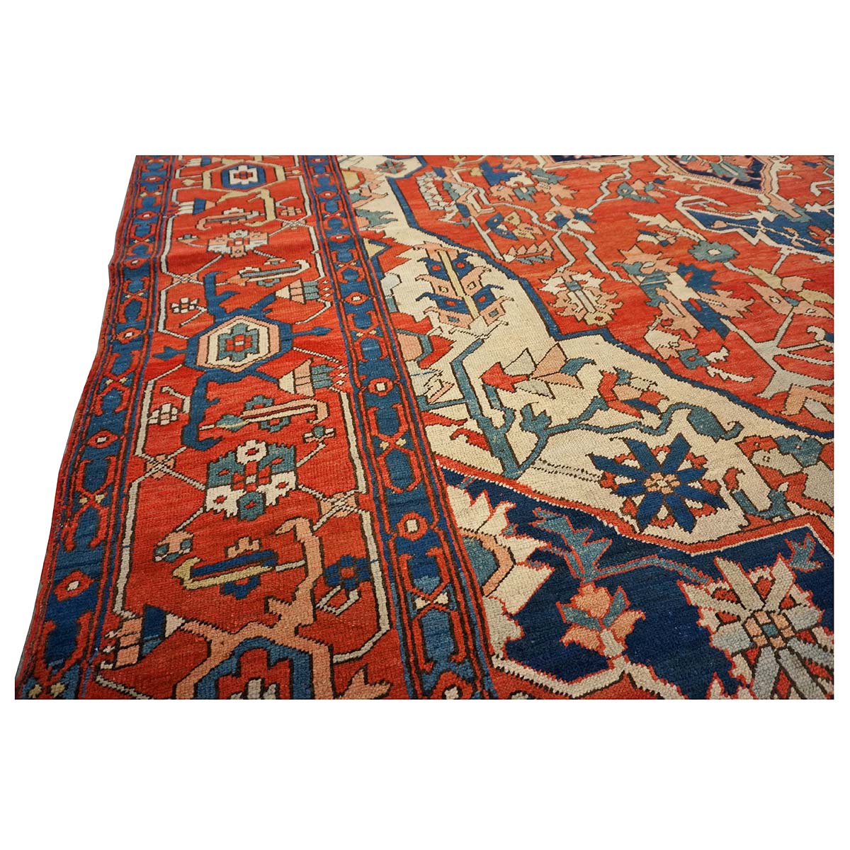 Antique Persian Serapi Wool 10x15 Rust & Navy Handmade Area Rug #1140796