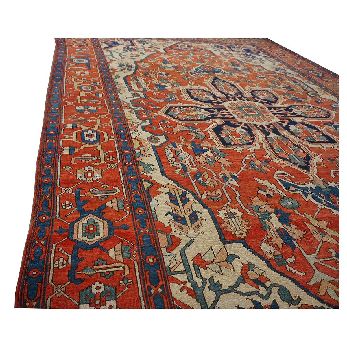 Antique Persian Serapi Wool 10x15 Rust & Navy Handmade Area Rug #1140796