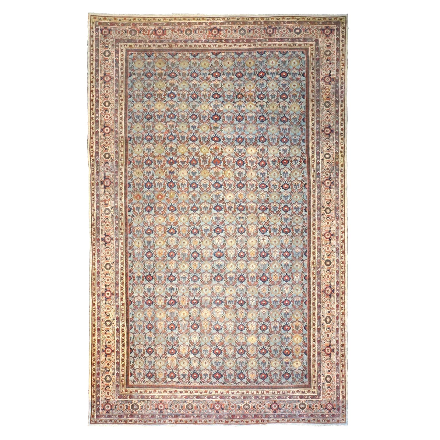 Antique Persian Sultanabad Wool 12 x 19 Light Blue, Red & Ivory Handmade Oversized Area Rug #1140844