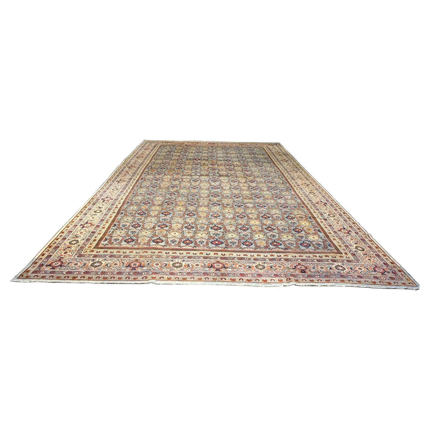 Antique Persian Sultanabad Wool 12 x 19 Light Blue, Red & Ivory Handmade Oversized Area Rug #1140844