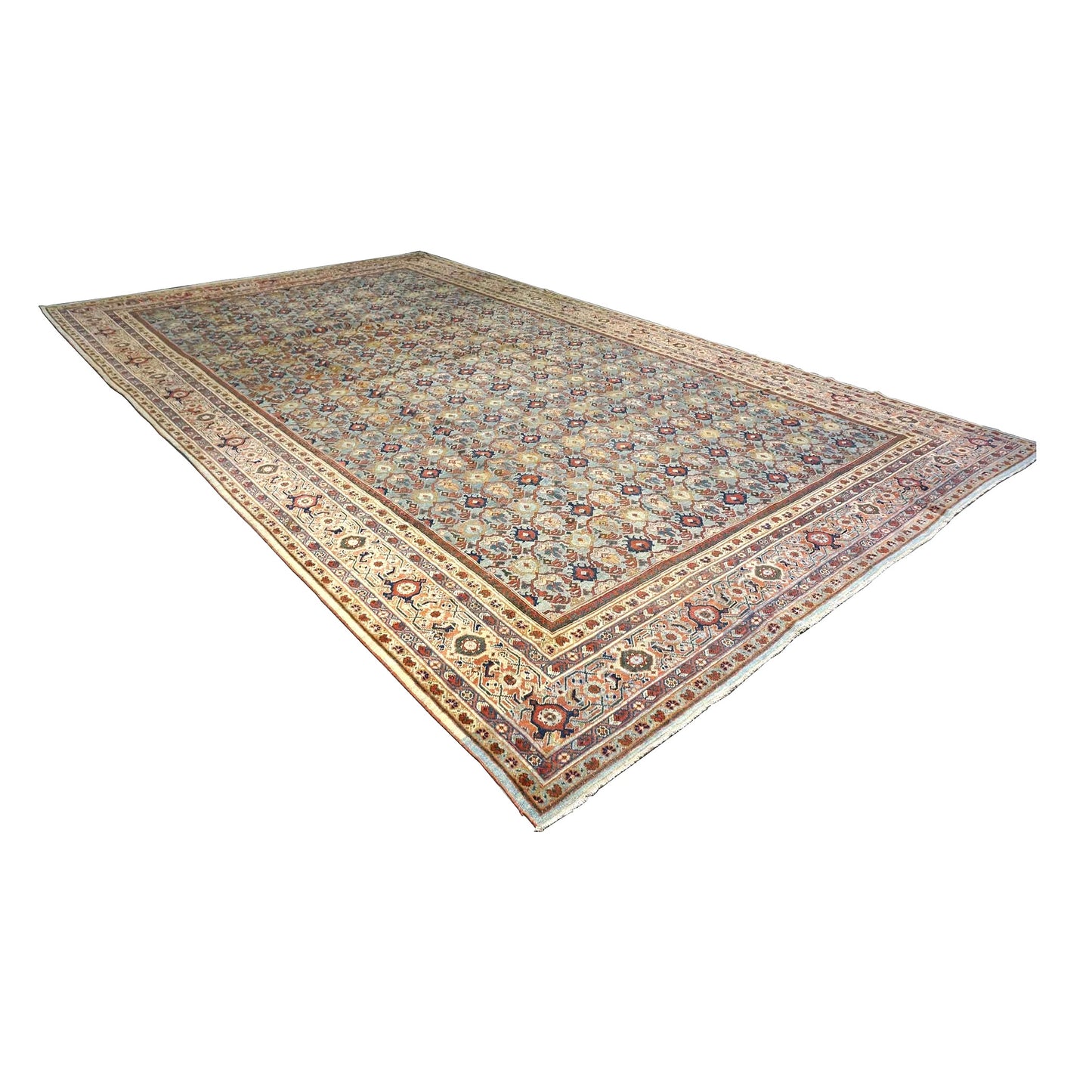 Antique Persian Sultanabad Wool 12 x 19 Light Blue, Red & Ivory Handmade Oversized Area Rug #1140844