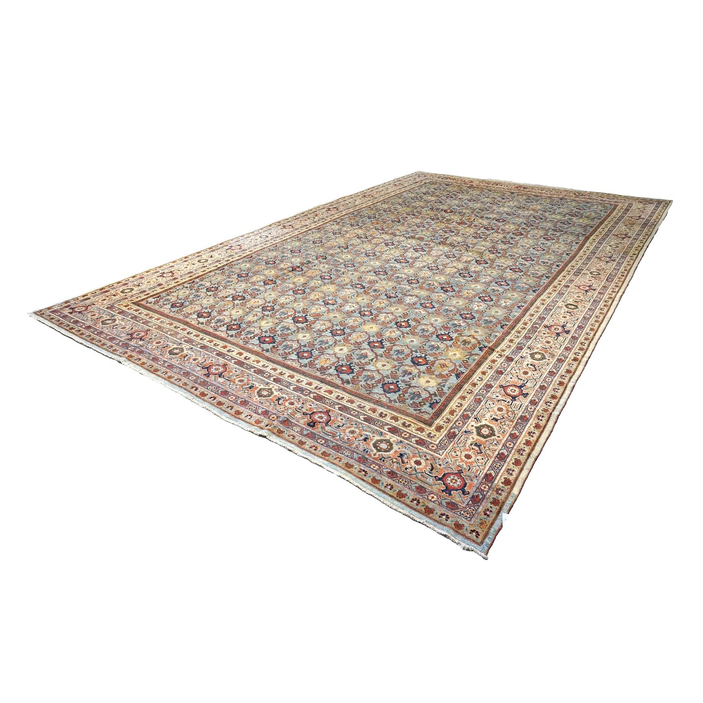 Antique Persian Sultanabad Wool 12 x 19 Light Blue, Red & Ivory Handmade Oversized Area Rug #1140844