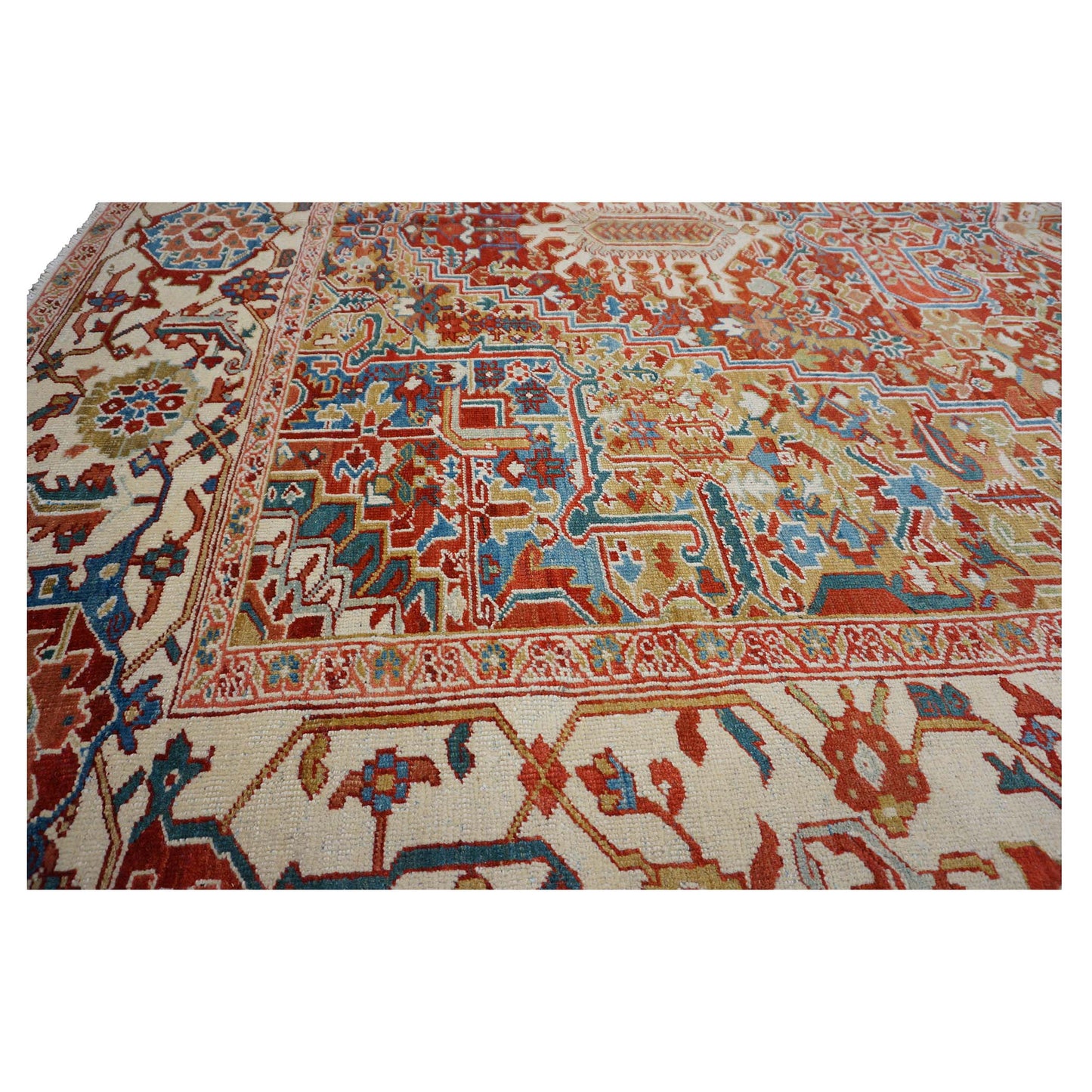 Antique Persian Heriz Wool 11X19 Red, Ivory & Blue Handmade Oversized Area Rug #1140939