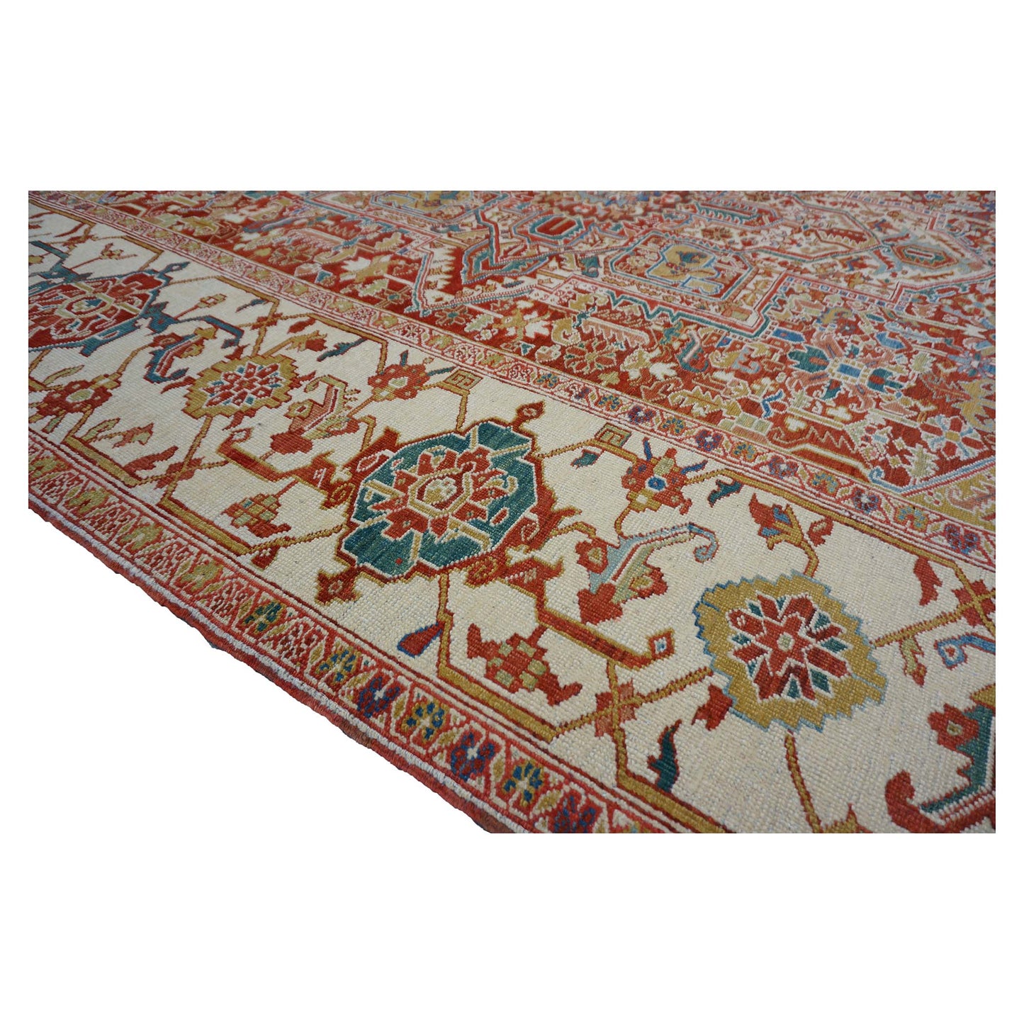 Antique Persian Heriz Wool 11X19 Red, Ivory & Blue Handmade Oversized Area Rug #1140939