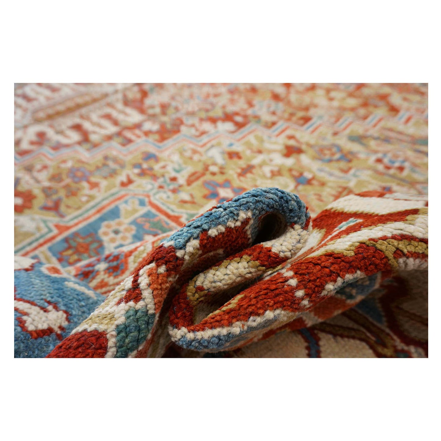 Antique Persian Heriz Wool 11X19 Red, Ivory & Blue Handmade Oversized Area Rug #1140939