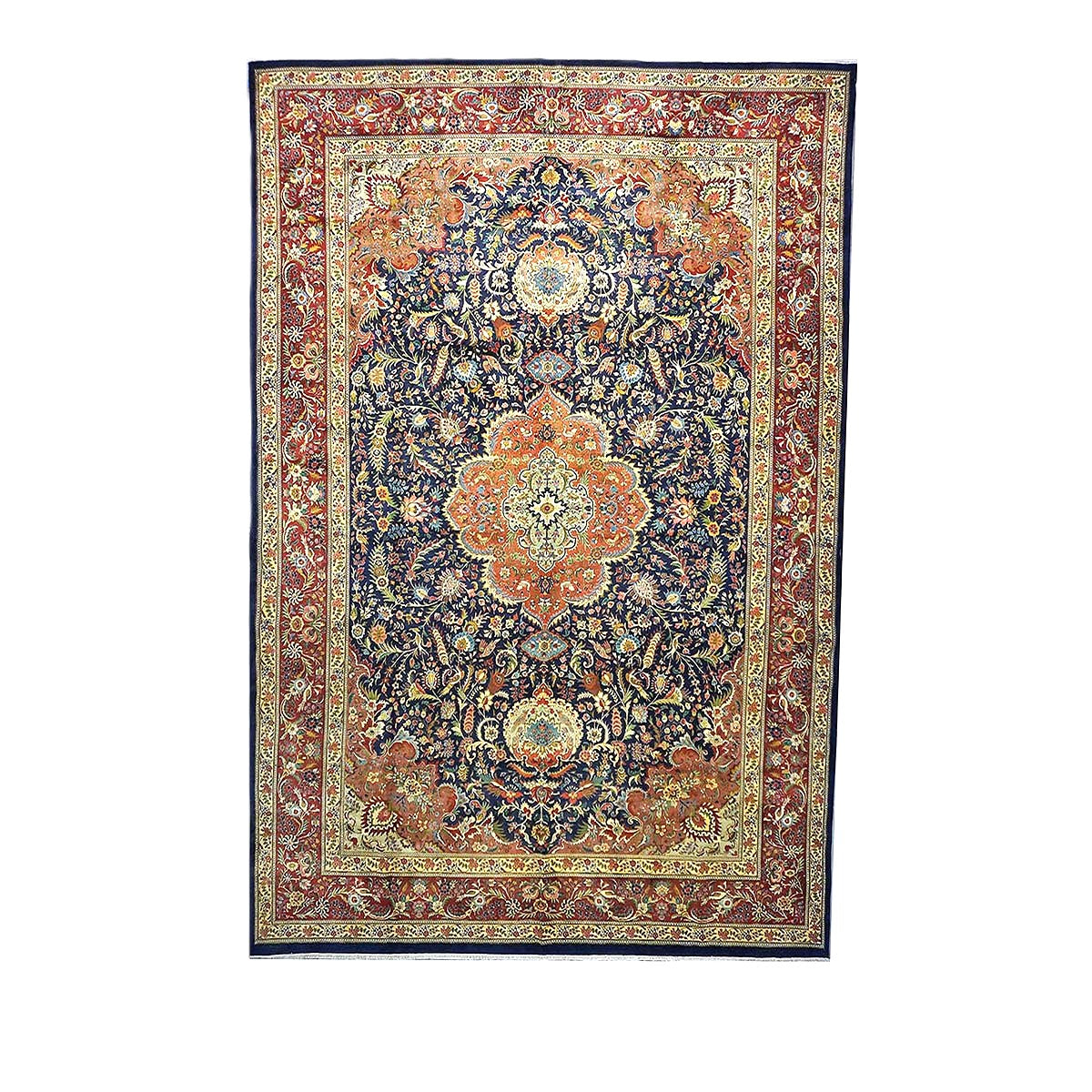Antique Persian Tabriz Pahlavi Wool 12x19 Navy, Tan & Red Handmade Area Rug #1140951