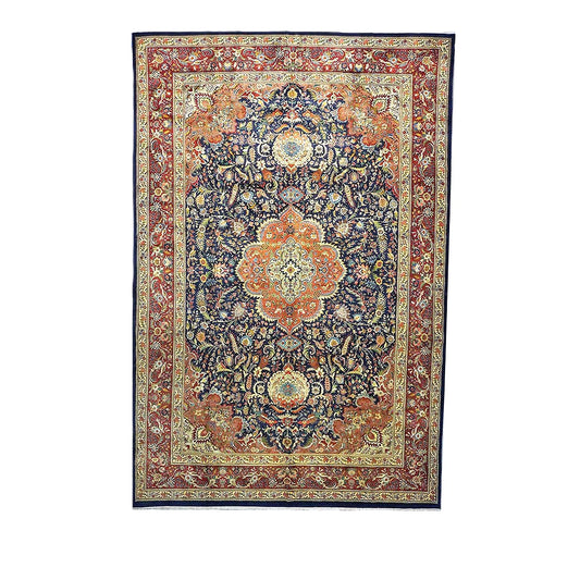 Antique Persian Tabriz Pahlavi Wool 12x19 Navy, Tan & Red Handmade Area Rug #1140951