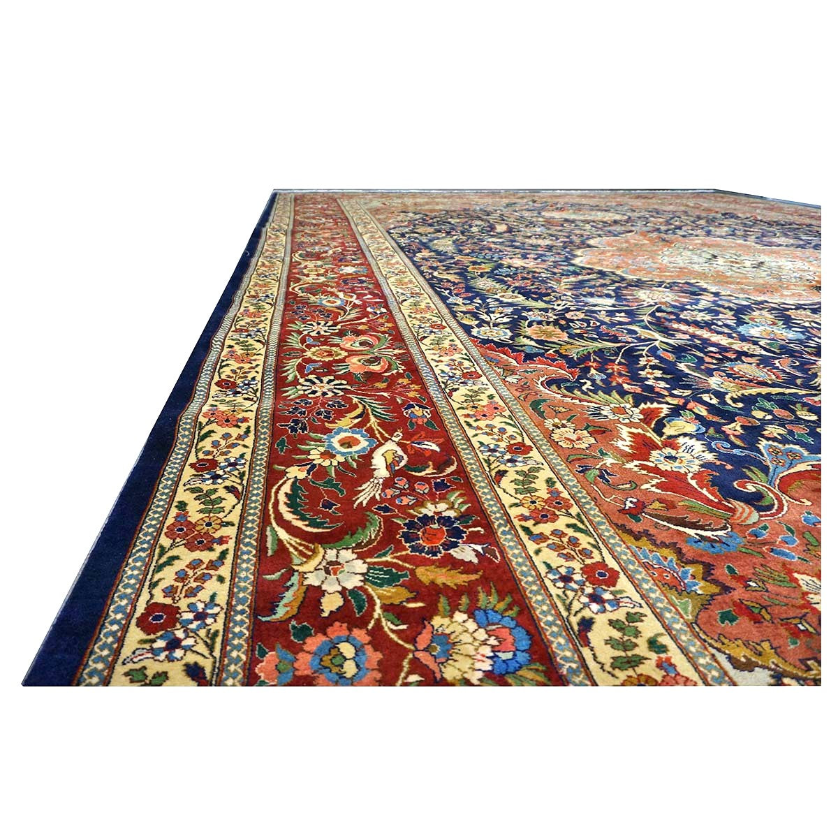 Antique Persian Tabriz Pahlavi Wool 12x19 Navy, Tan & Red Handmade Area Rug #1140951
