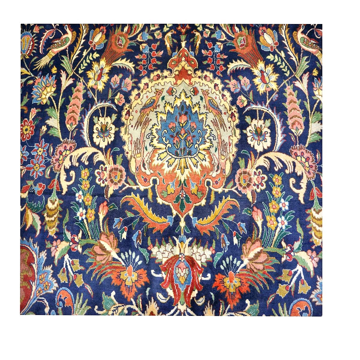 Antique Persian Tabriz Pahlavi Wool 12x19 Navy, Tan & Red Handmade Area Rug #1140951