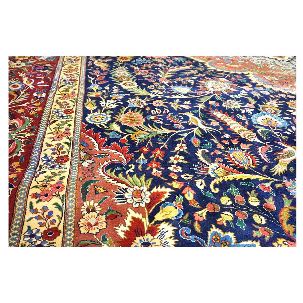 Antique Persian Tabriz Pahlavi Wool 12x19 Navy, Tan & Red Handmade Area Rug #1140951