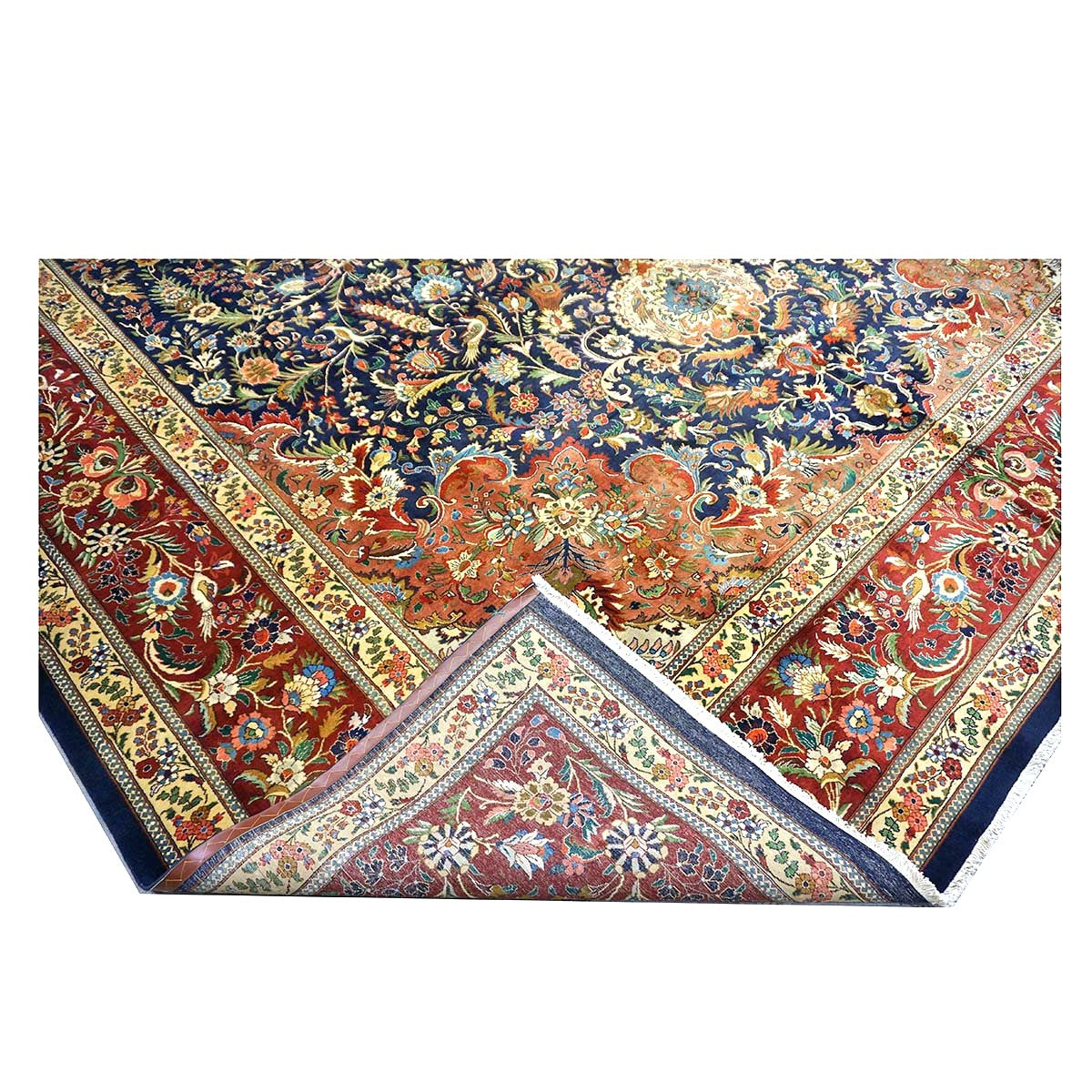 Antique Persian Tabriz Pahlavi Wool 12x19 Navy, Tan & Red Handmade Area Rug #1140951