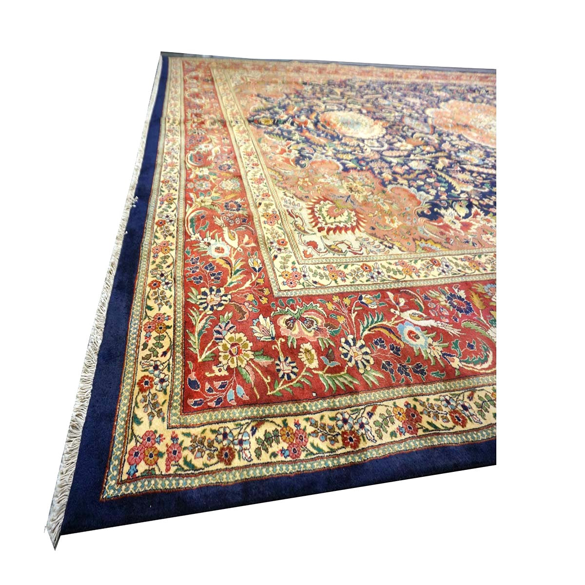 Antique Persian Tabriz Pahlavi Wool 12x19 Navy, Tan & Red Handmade Area Rug #1140951