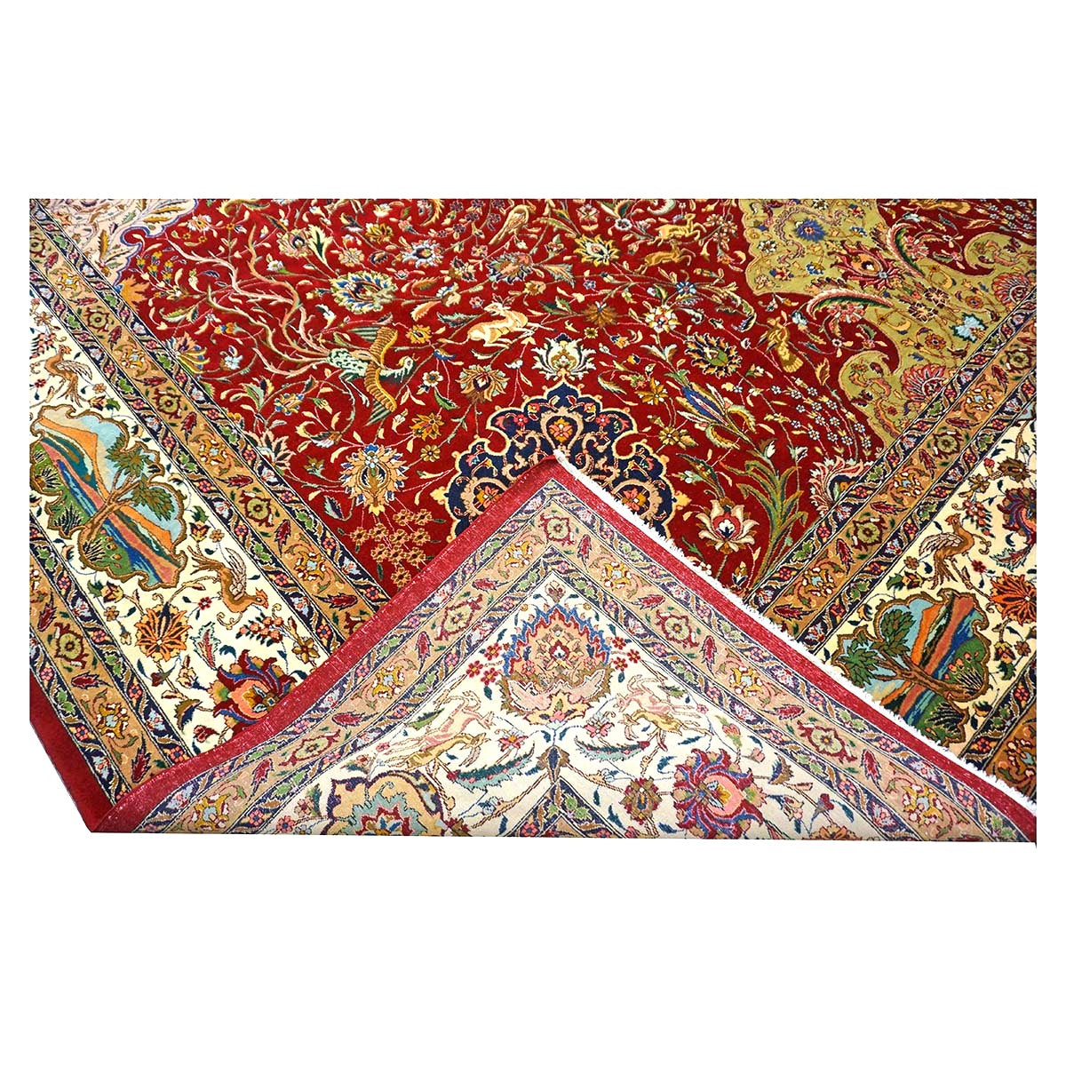 Antique Persian Tabriz Wool 12x19 Red, Ivory, Tan, Navy & Green Handmade Oversized Area Rug #1140958