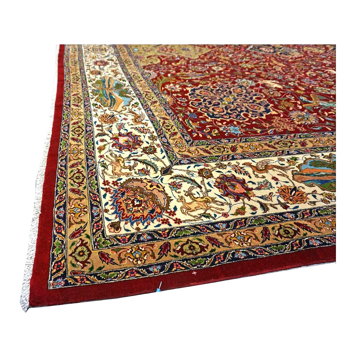 Antique Persian Tabriz Wool 12x19 Red, Ivory, Tan, Navy & Green Handmade Oversized Area Rug #1140958