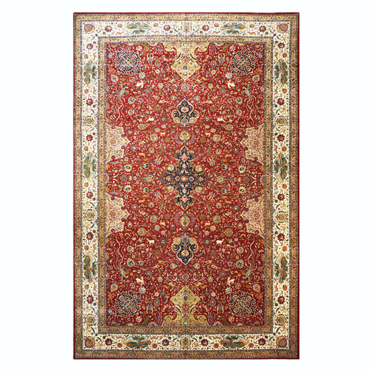 Antique Persian Tabriz Wool 12x19 Red, Ivory, Tan, Navy & Green Handmade Oversized Area Rug #1140958
