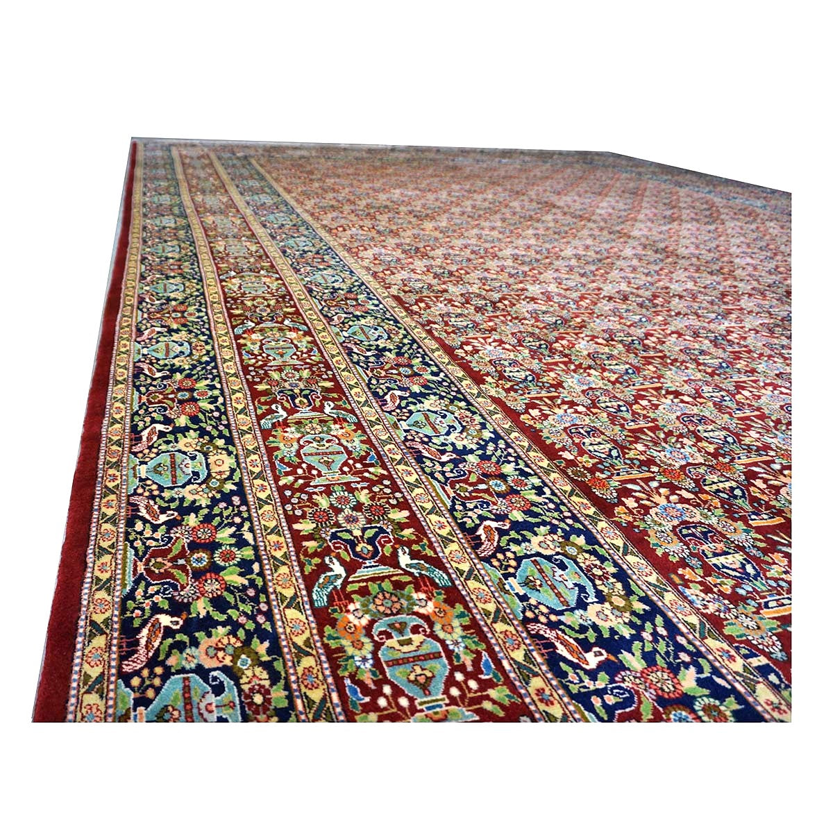 Antique Persian Tabriz Wool 11x15 Red & Navy Handmade Area Rug #1140959