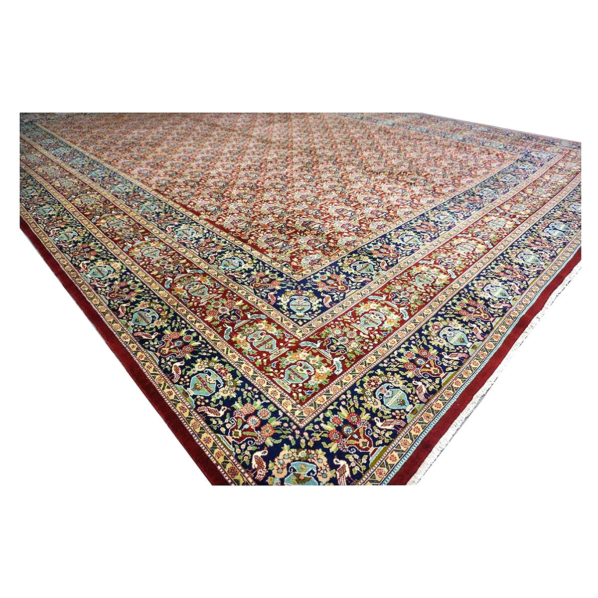 Antique Persian Tabriz Wool 11x15 Red & Navy Handmade Area Rug #1140959