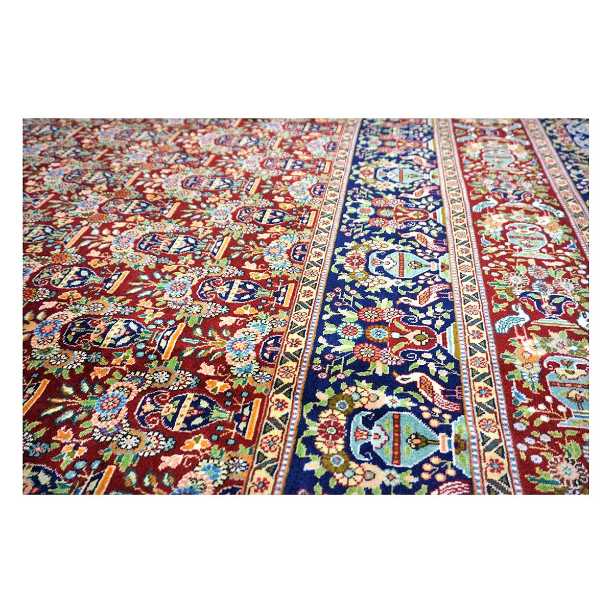 Antique Persian Tabriz Wool 11x15 Red & Navy Handmade Area Rug #1140959