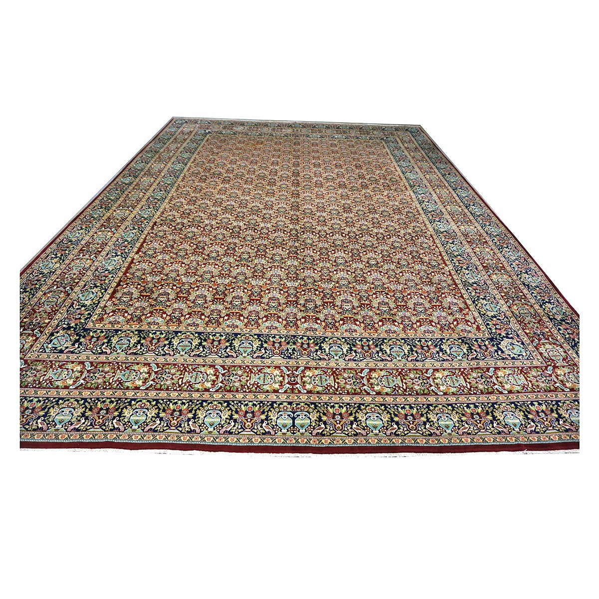 Antique Persian Tabriz Wool 11x15 Red & Navy Handmade Area Rug #1140959
